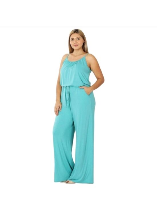 Zenana Outfitters Pants - Zenana | Ash Mint Jumpsuit w/ Pockets | Adjustable Straps | Soft & Flowy